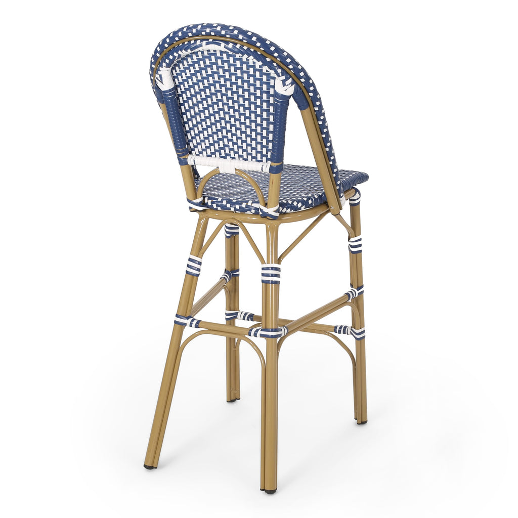 29.5" Outdoor PE Rattan Bar Stool, Dark Teal and White, Set of 2 F38644