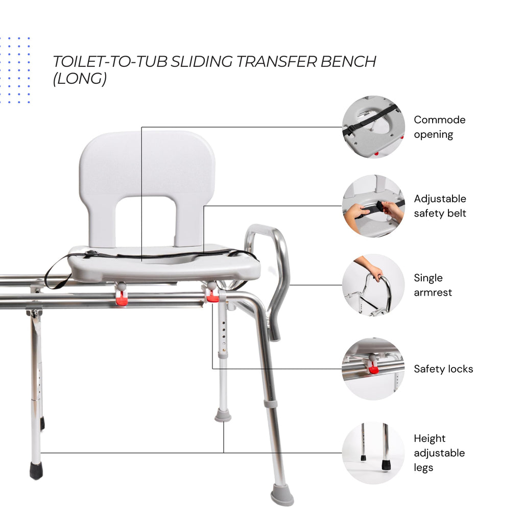 Toilet-to-Tub Transfer Bench with Cut Out Seat T3398