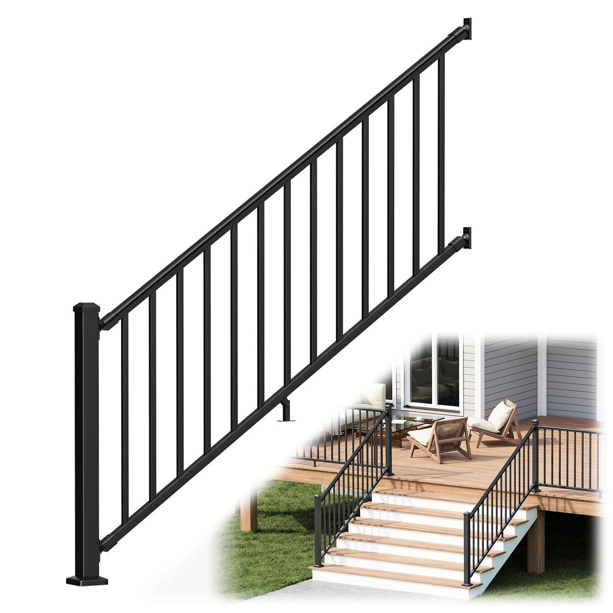 1 Pack 36 in. H x 6 ft. W Aluminum Stair Railing Kit with Post P33771