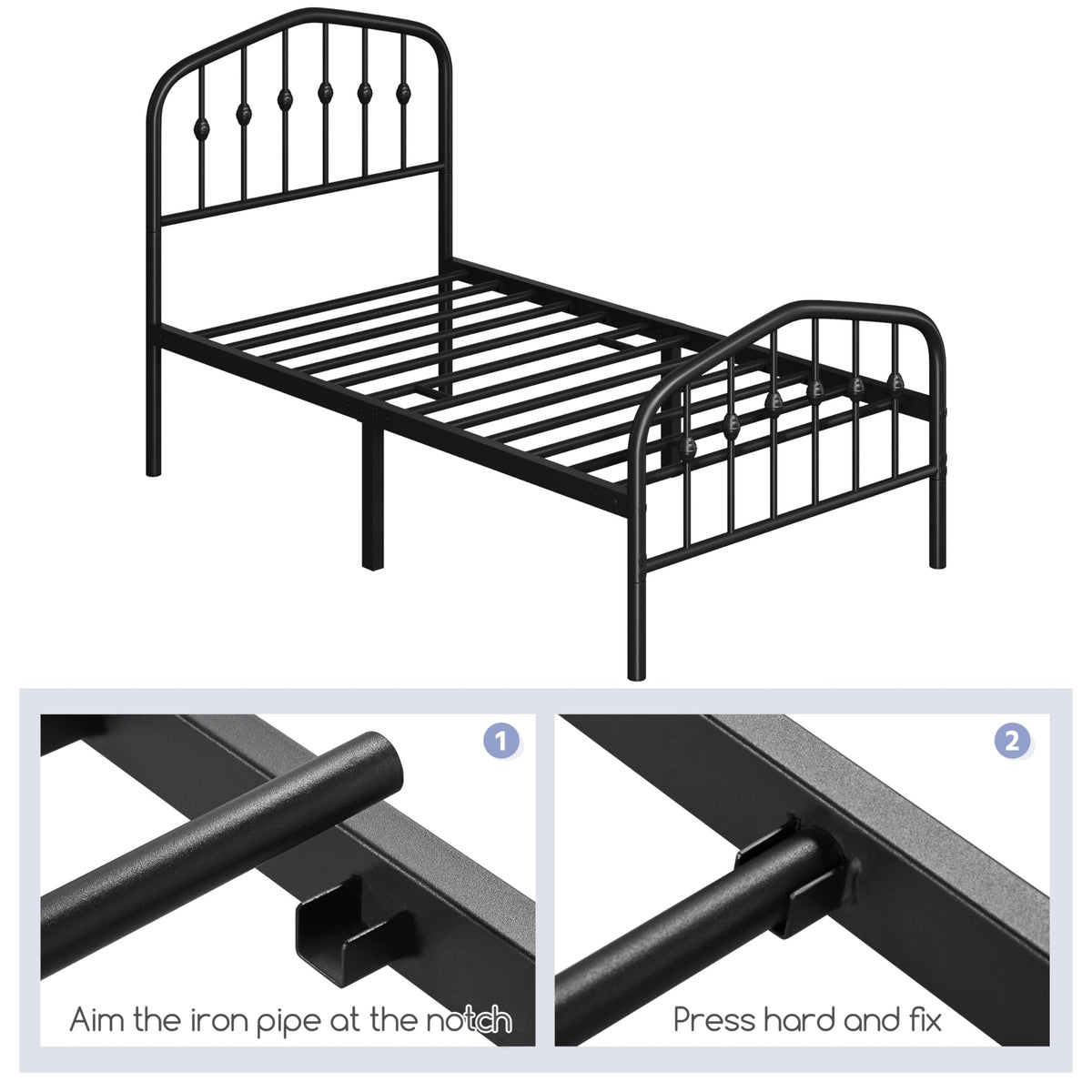Twin Metal Bed Frame with Victorian Headboard I987