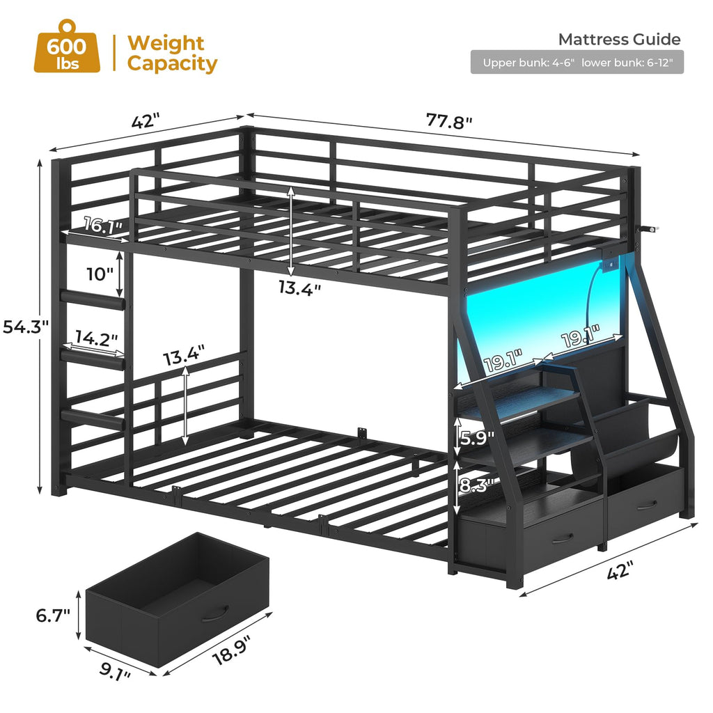 Black Bunk Bed with Bookshelves and Storage Drawers Z135