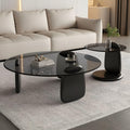 Nesting Coffee Table Set of 2 Glass Round Top Wood Legs D8780