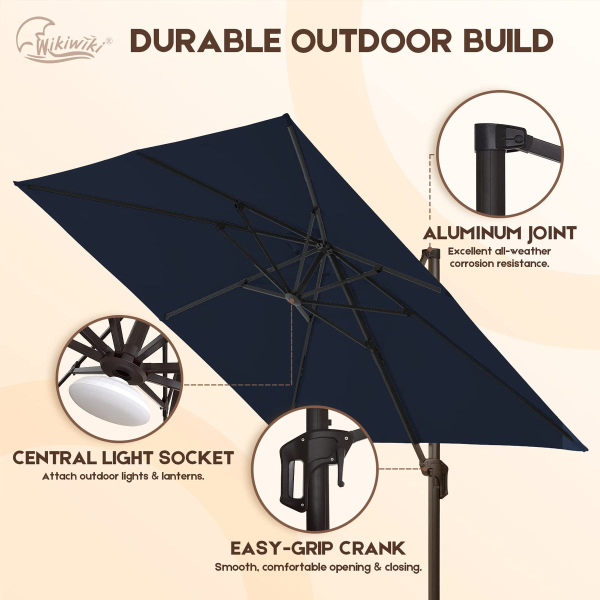 10 FT Square Cantilever Patio Umbrella with Recycled Fabric F3027