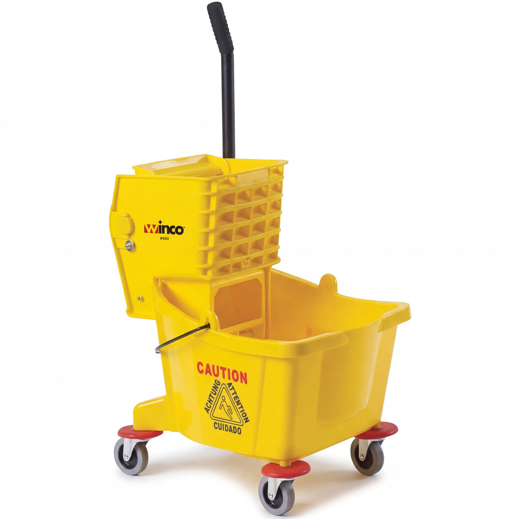 26 qt Yellow Plastic Mop Bucket on Wheels P64323