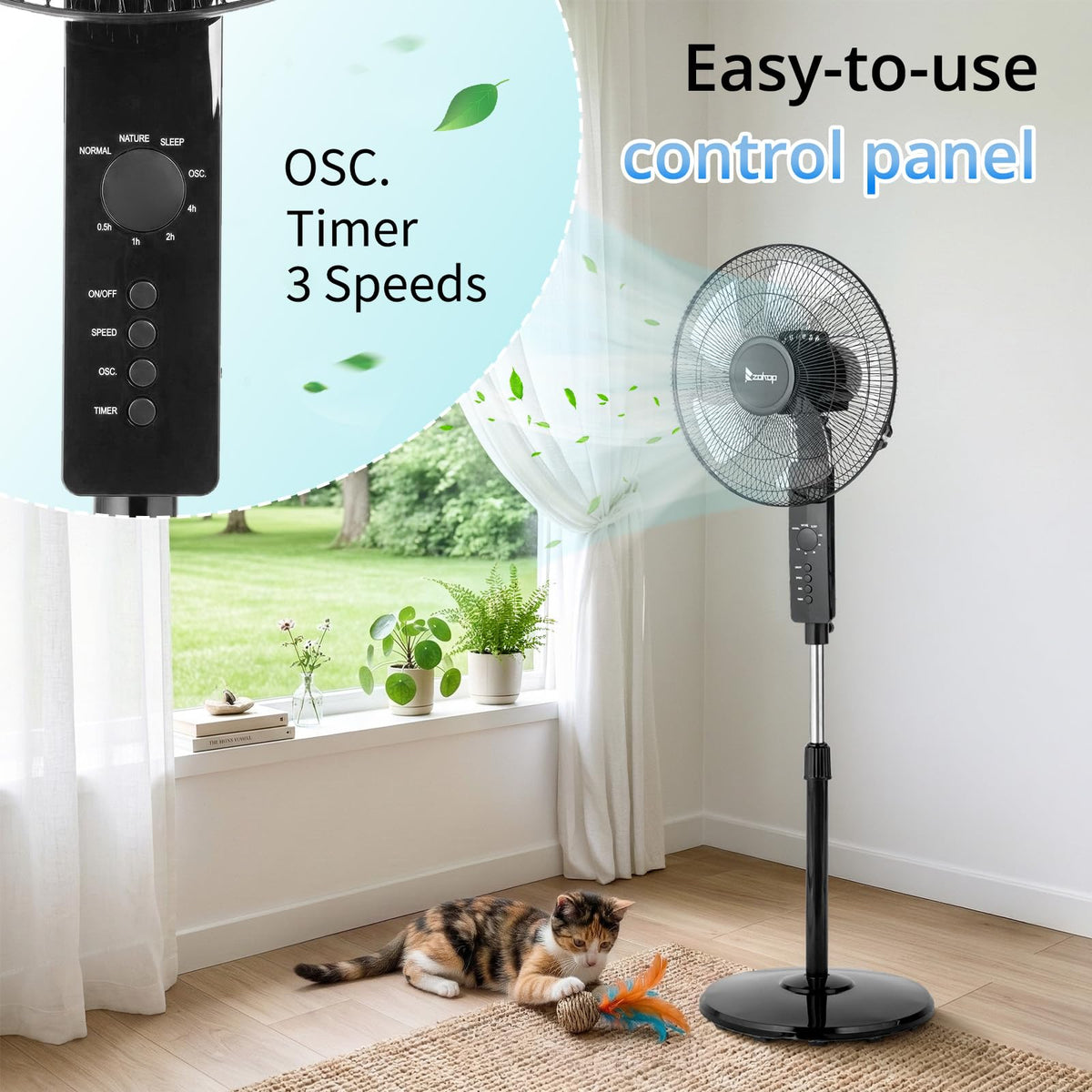 16 inch Oscillating Pedestal Fan with Remote Control, Black P447273