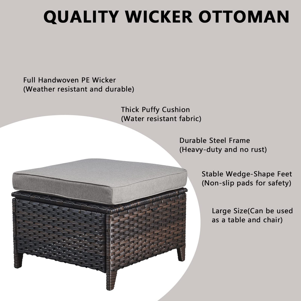 5 Piece Rattan Wicker Patio Furniture Set with Swivel Rocker Chairs Ottomans and Sofa U453