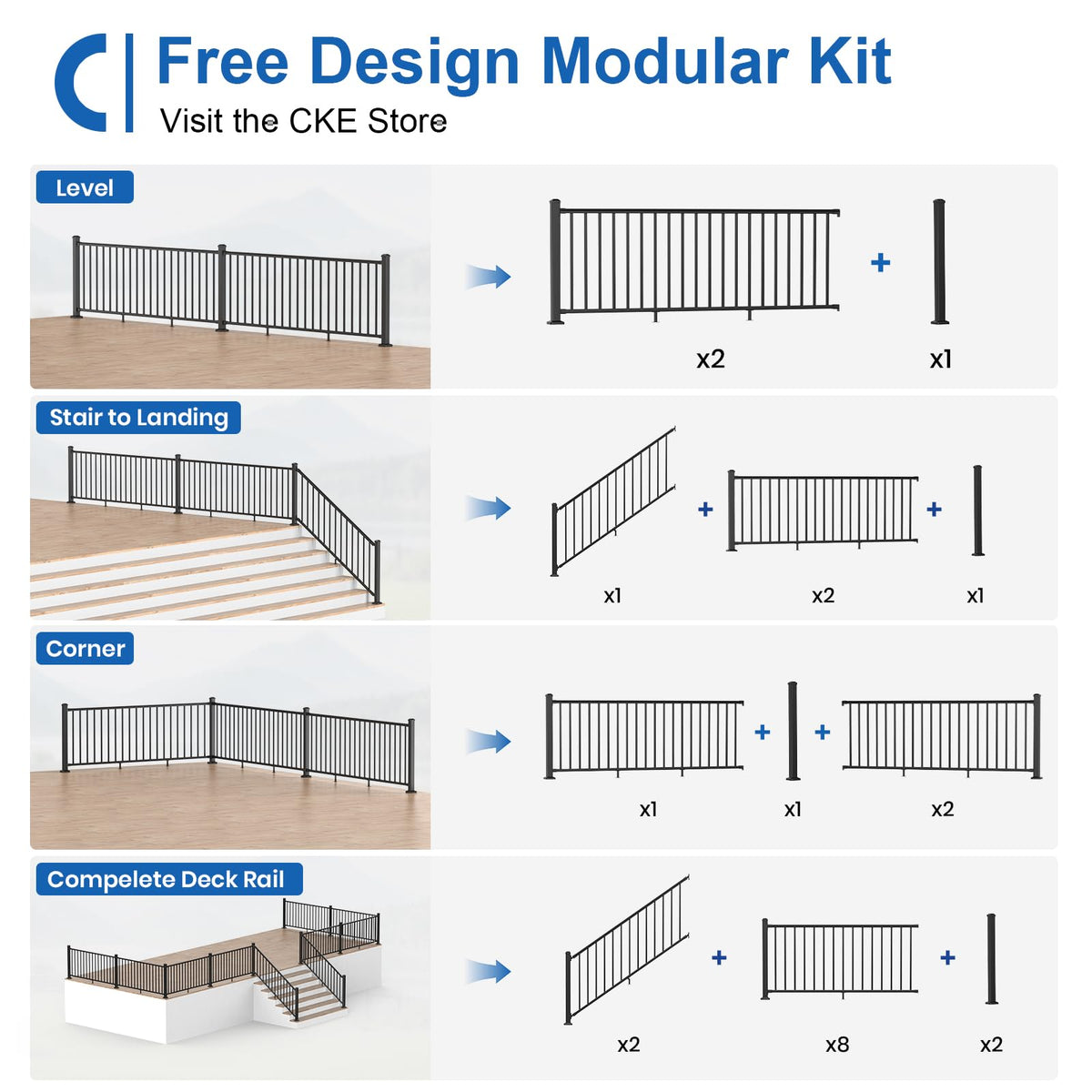 1 Pack 36 in. H x 6 ft. W Aluminum Stair Railing Kit with Post P33771