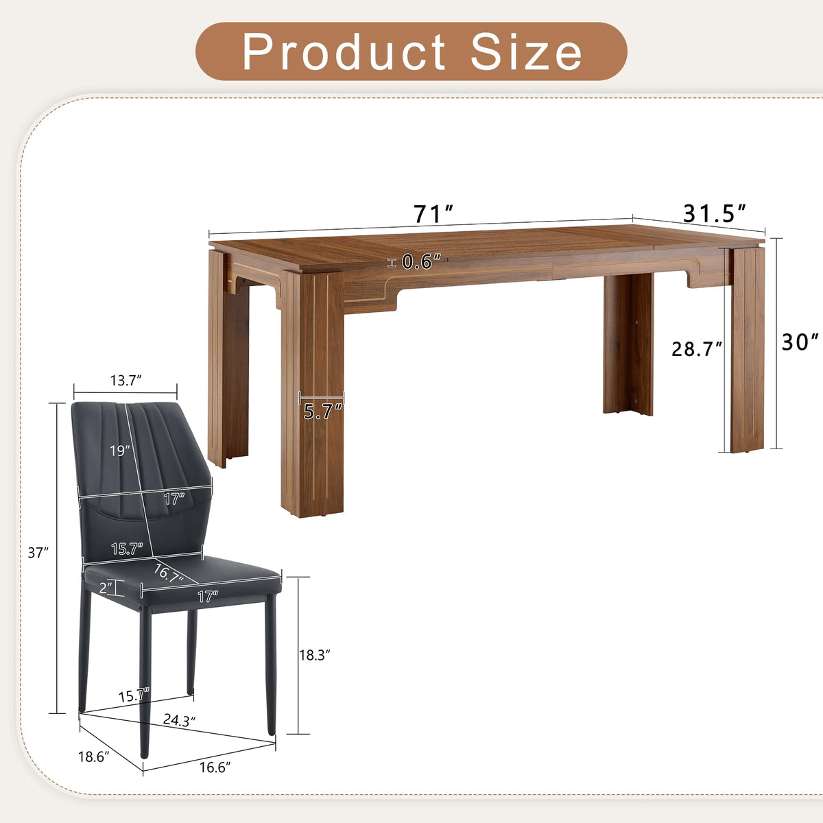 71 Inch Dining Table Set with 8 Chairs T8680