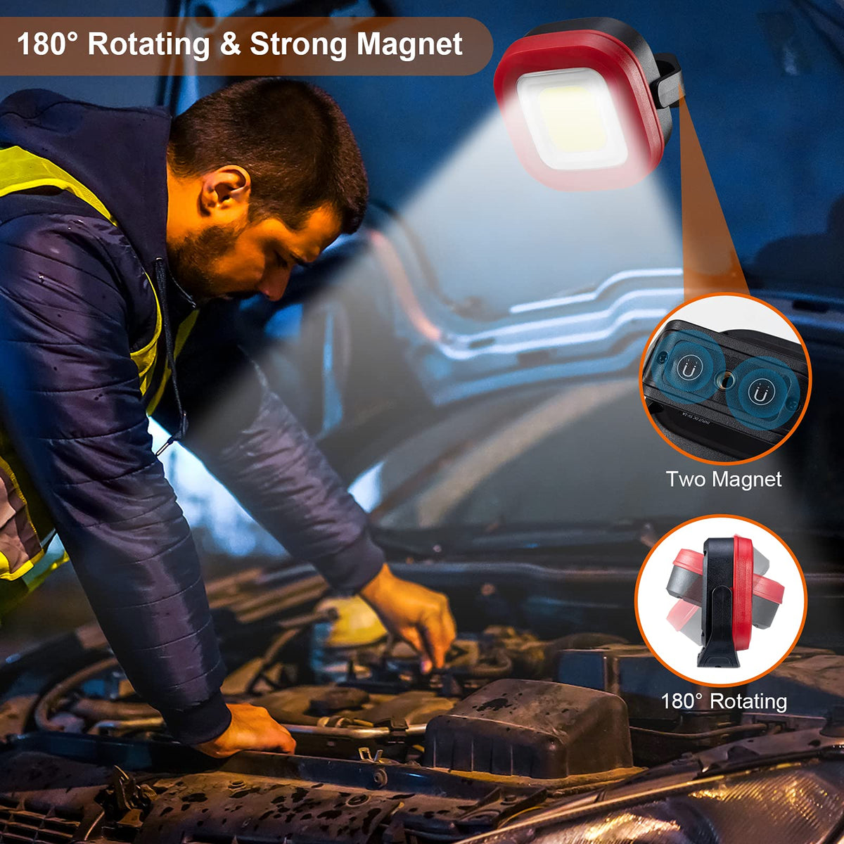 Magnetic Work Light, 42 LEDs 1000 Lumens Rechargeable Portable Inspection Light (2 PCS) Y9849