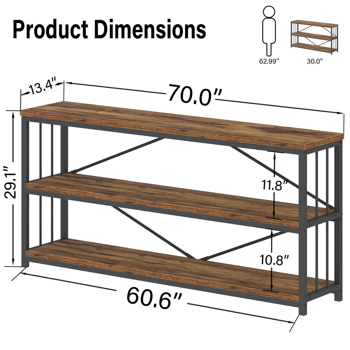 70 Inch Rustic Brown Console Table E31034