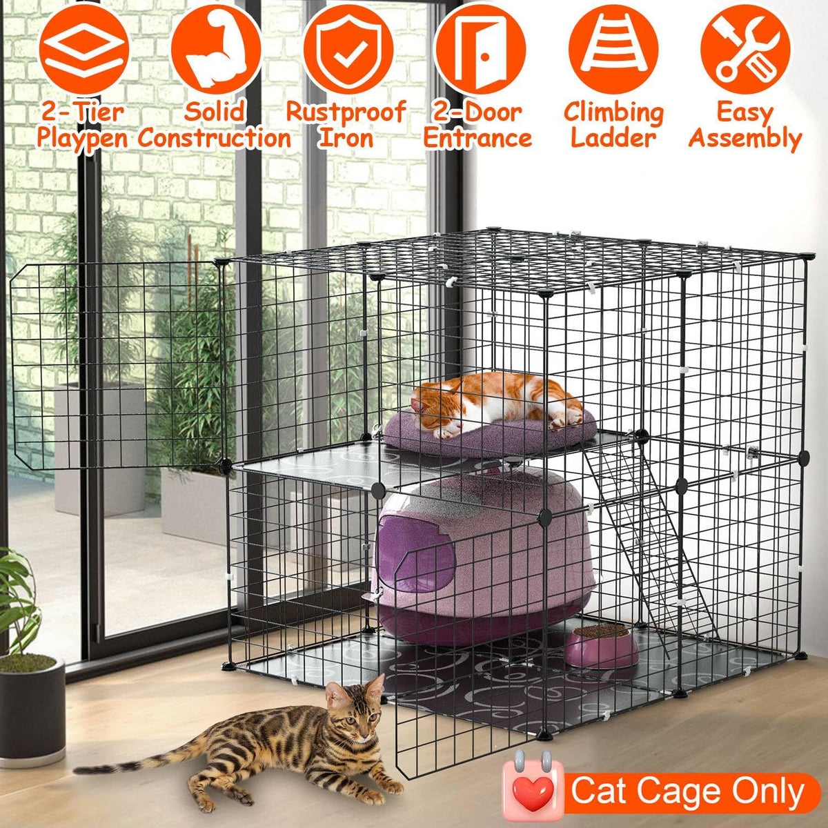 Black 2-Tier Cat Cage V13038