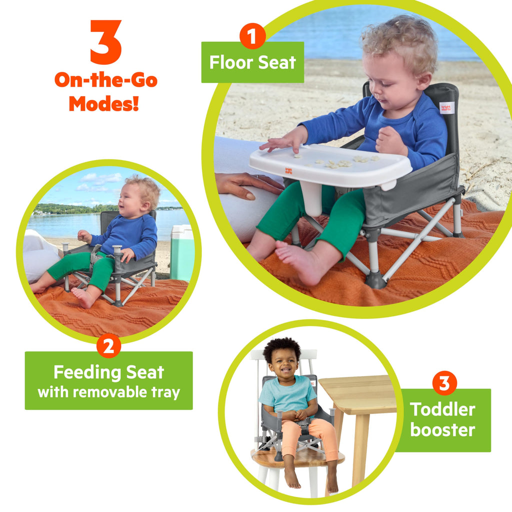 Portable Booster Seat, 3-in-1 Floor Seat, Travel High Chair with Feeding Tray, Grey Y396978