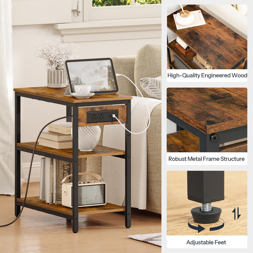 Charging Station End Table with 3 Tier Storage Shelf H478787