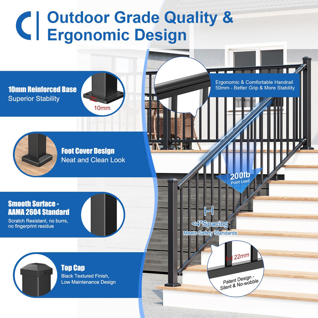 1 Pack 36 in. H x 6 ft. W Aluminum Stair Railing Kit with Post P33771