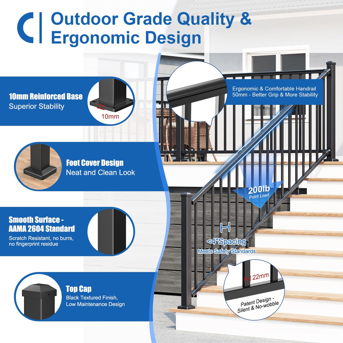 1 Pack 36 in. H x 6 ft. W Aluminum Stair Railing Kit with Post P33771