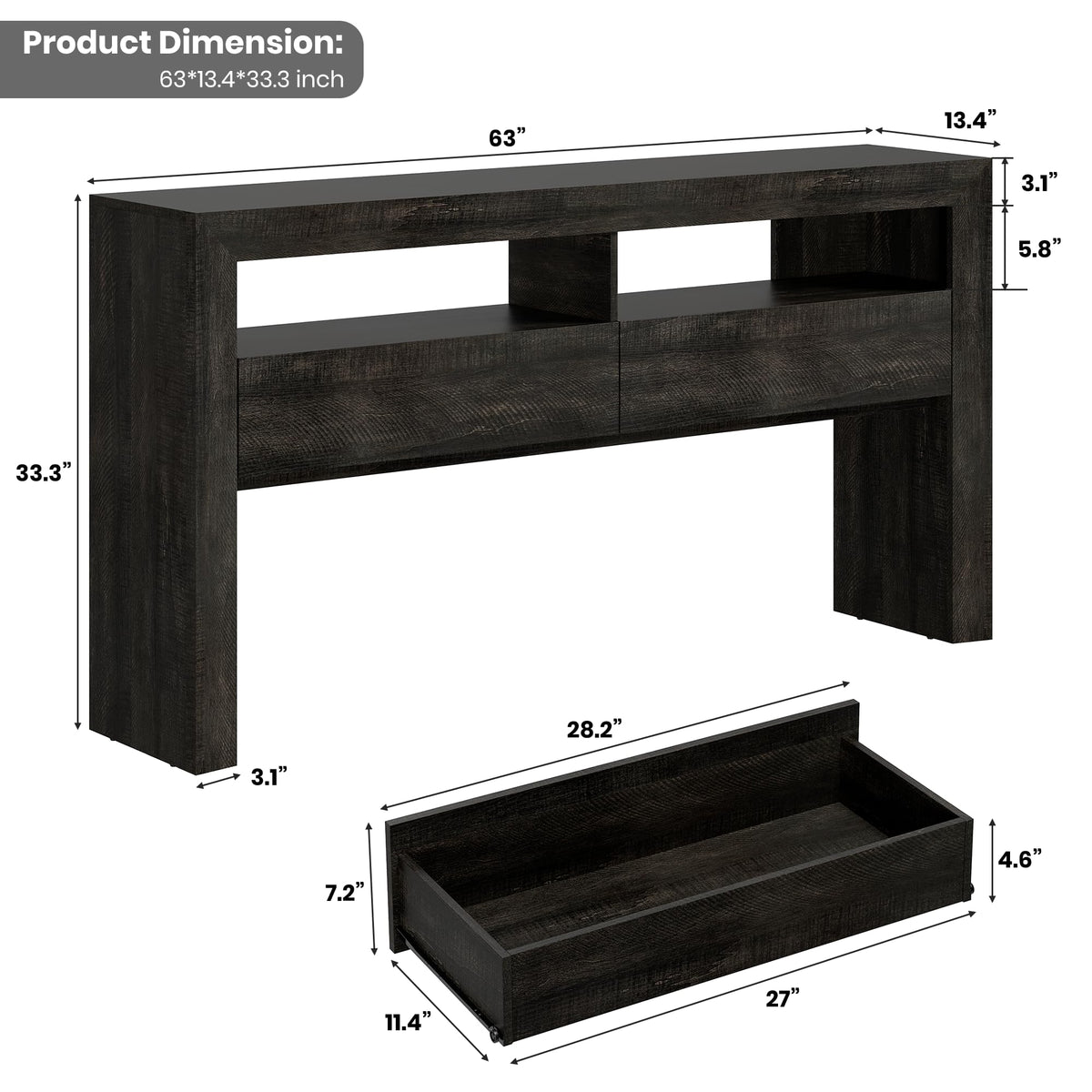 63" Dark Oak Console Table with 2 Drawers P44881
