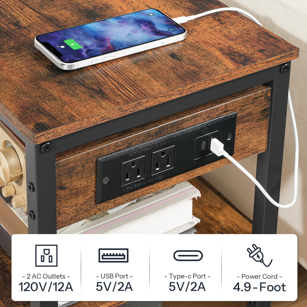 Charging Station End Table with 3 Tier Storage Shelf H478787