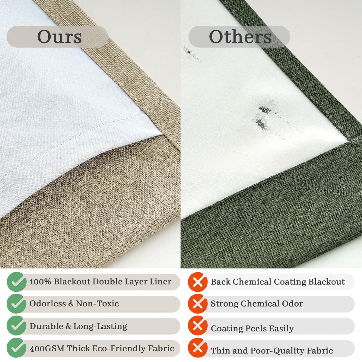 86 Inch Blackout Linen Blend Insulated Curtain 2 Panels Set W5444