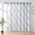Linen Blue White Semi Sheer Curtains 84 Inch 1 Panel F755206