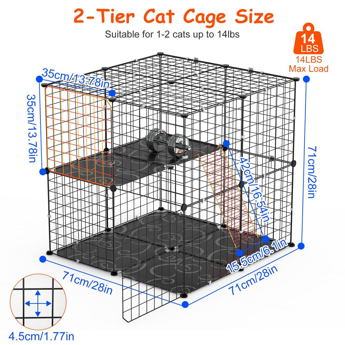Black 2-Tier Cat Cage V13038