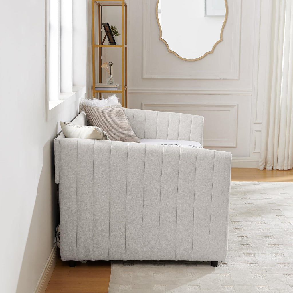 Twin Size Upholstered Linen Daybed with Trundle M2007