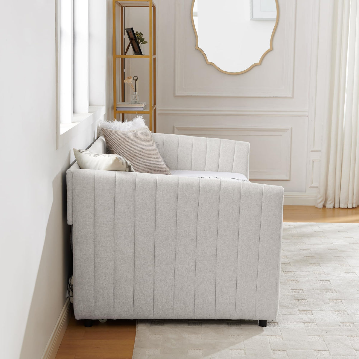 Twin Size Upholstered Linen Daybed with Trundle M2007