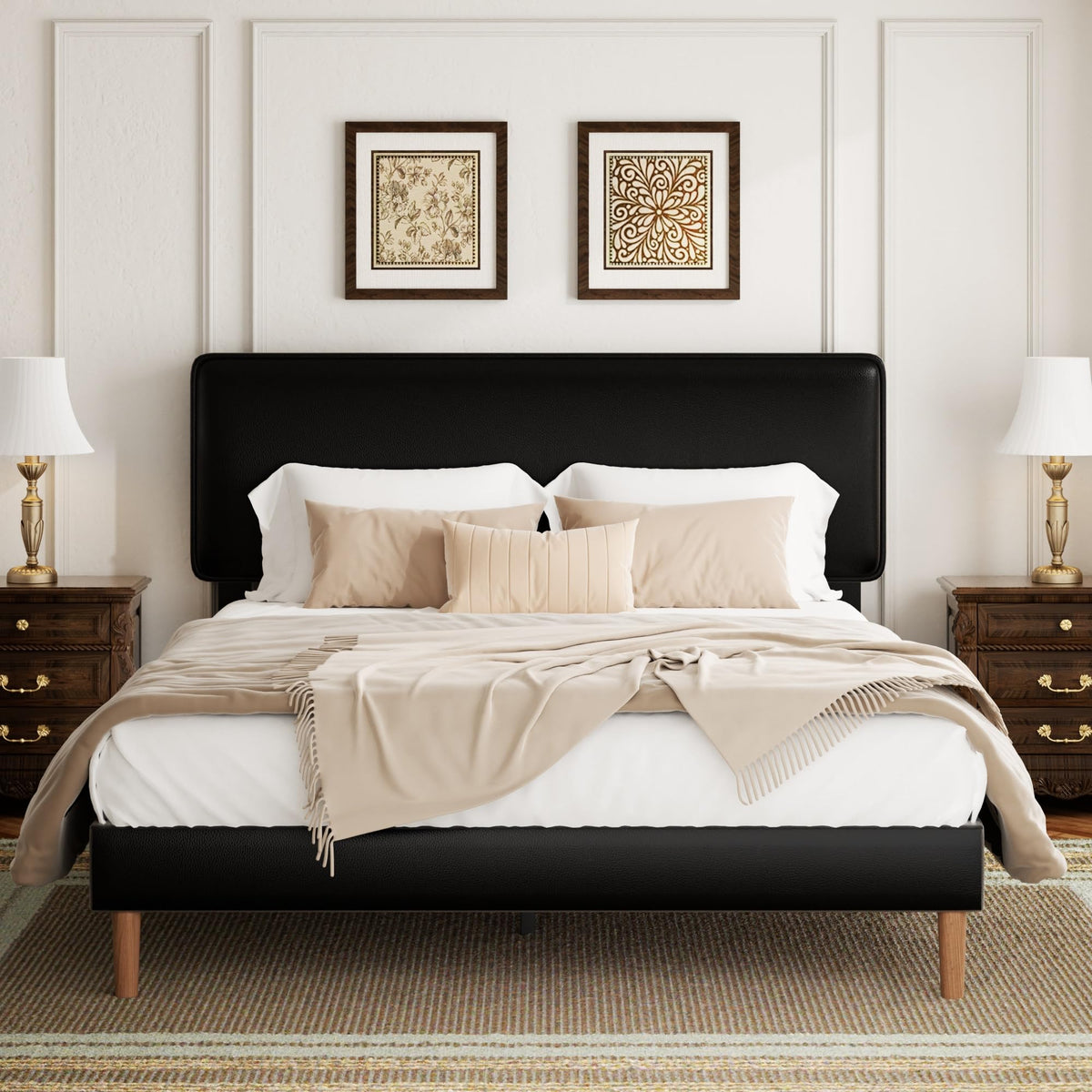 Black Full Size Upholstered Platform Bed Frame with Adjustable Headboard N825
