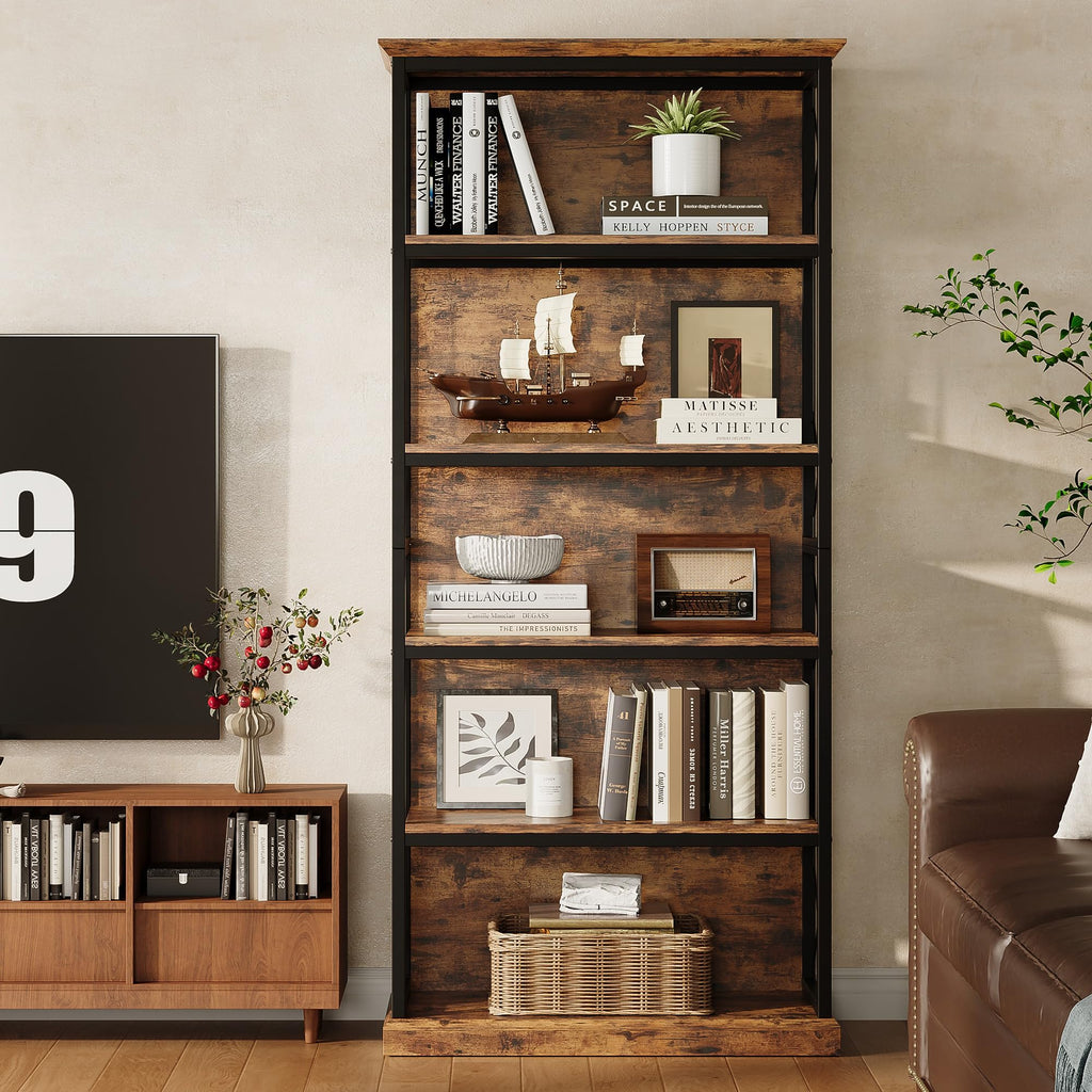 71 Inch 5 Tier Rustic Wood Bookshelf N398