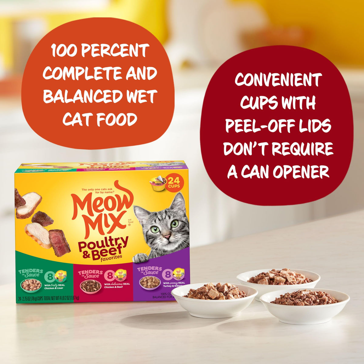 Dry Cat Food 6.3 Pound Bag + Wet Cat Food Variety Pack 2.75 Ounce Cups (Pack of 24) M734772