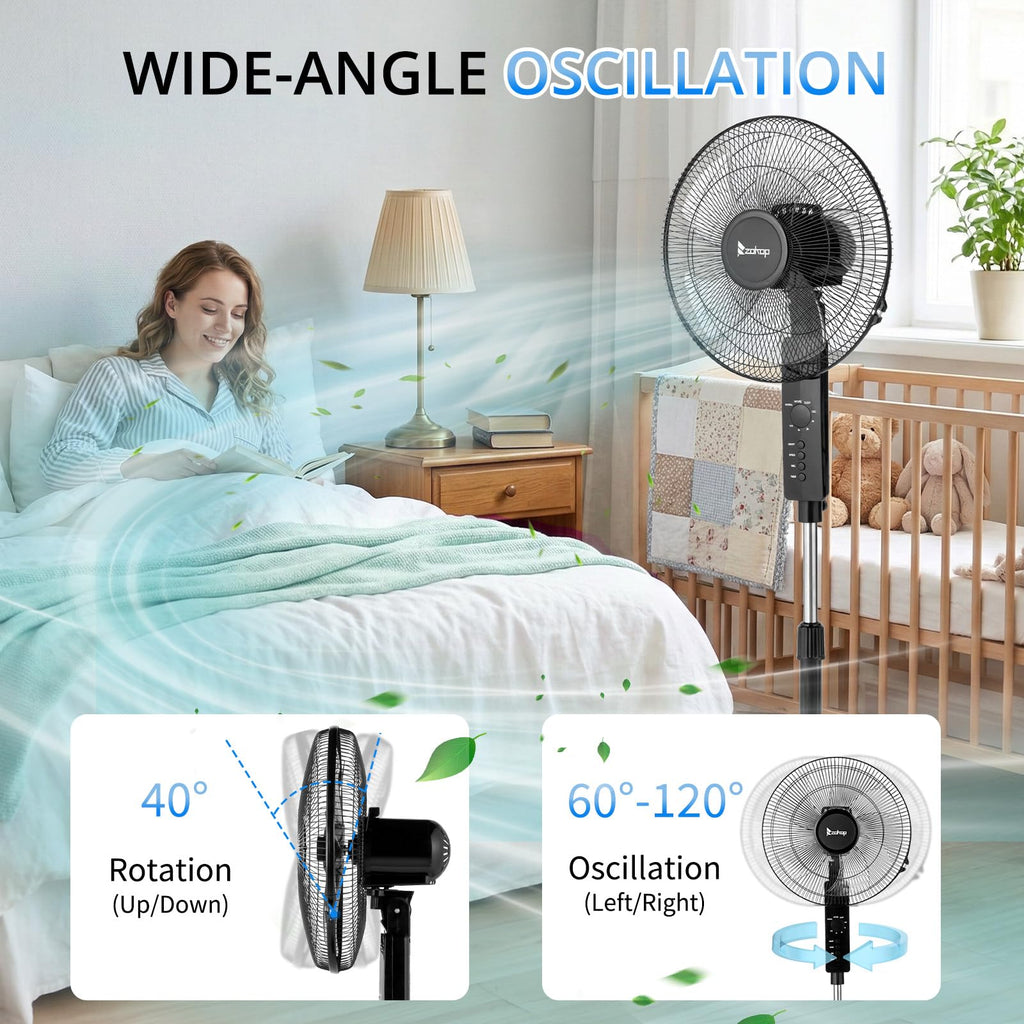 16 inch Oscillating Pedestal Fan with Remote Control, Black P447273