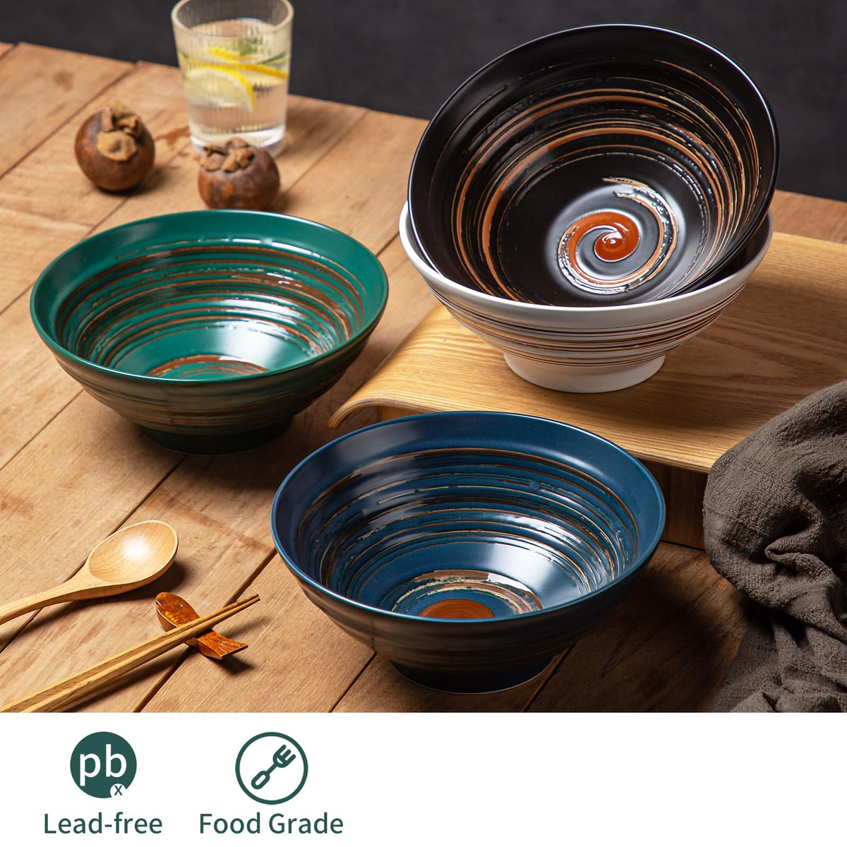 Multicolor Ceramic Ramen Bowl Set of 4 R3575
