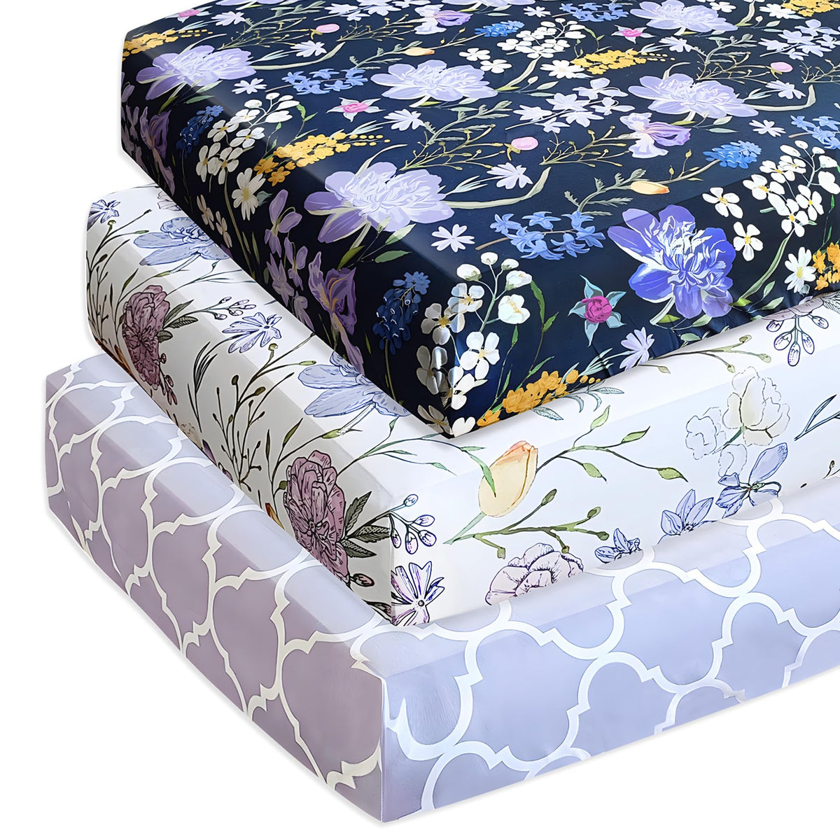 Soft Floral Crib Sheets 3 Pack 28'' X 52'' Fitted Microfiber Violet C170774