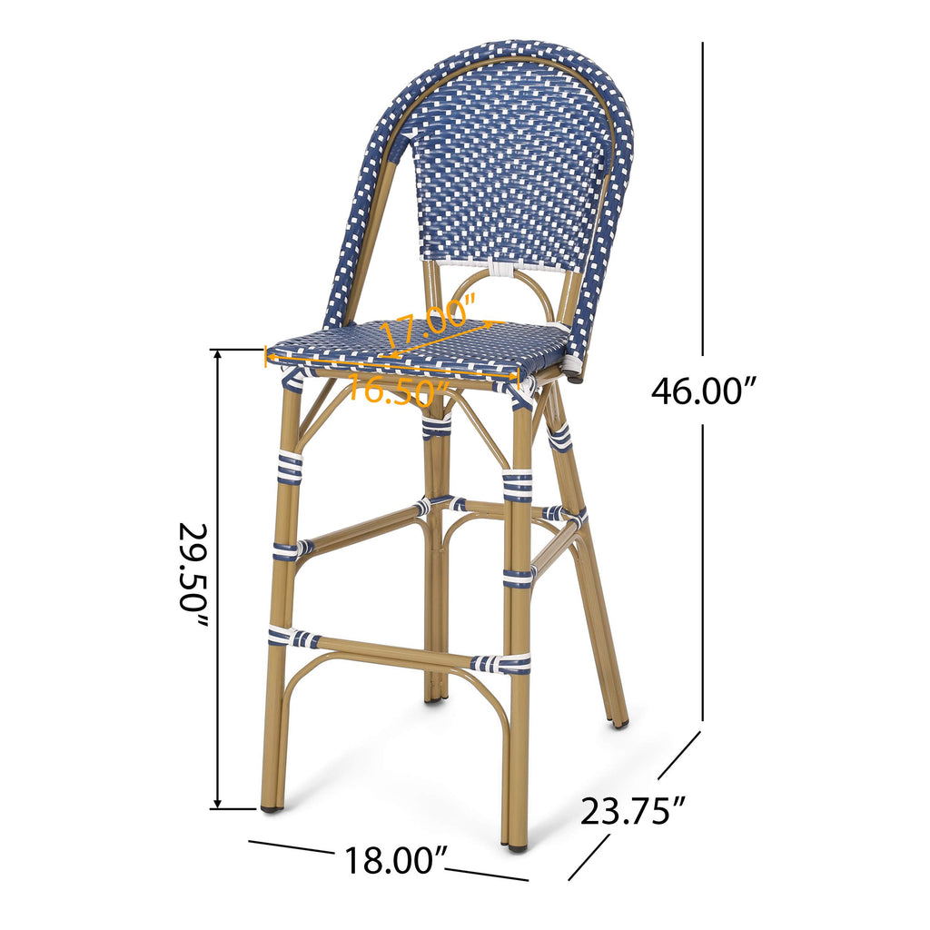 29.5" Outdoor PE Rattan Bar Stool, Dark Teal and White, Set of 2 F38644