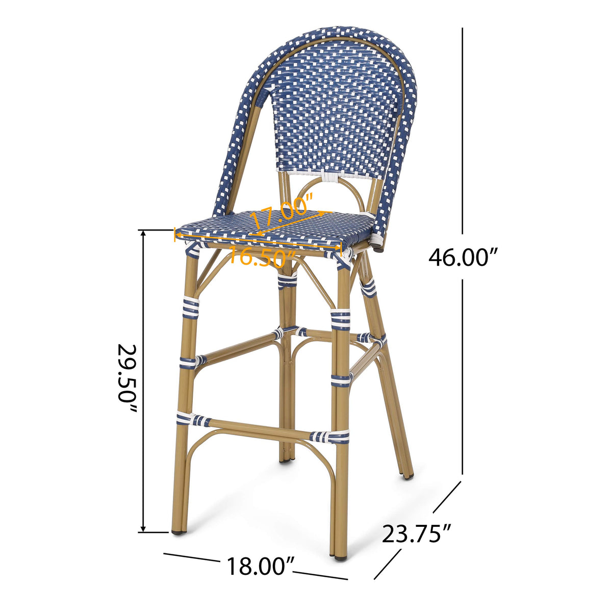 29.5" Outdoor PE Rattan Bar Stool, Dark Teal and White, Set of 2 F38644