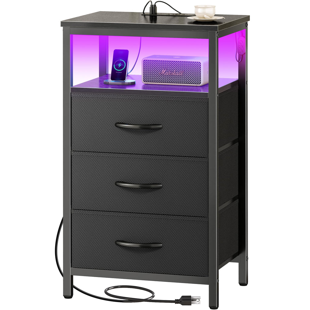 3 Drawer Nightstand with Charger Station and LED Lights M69287