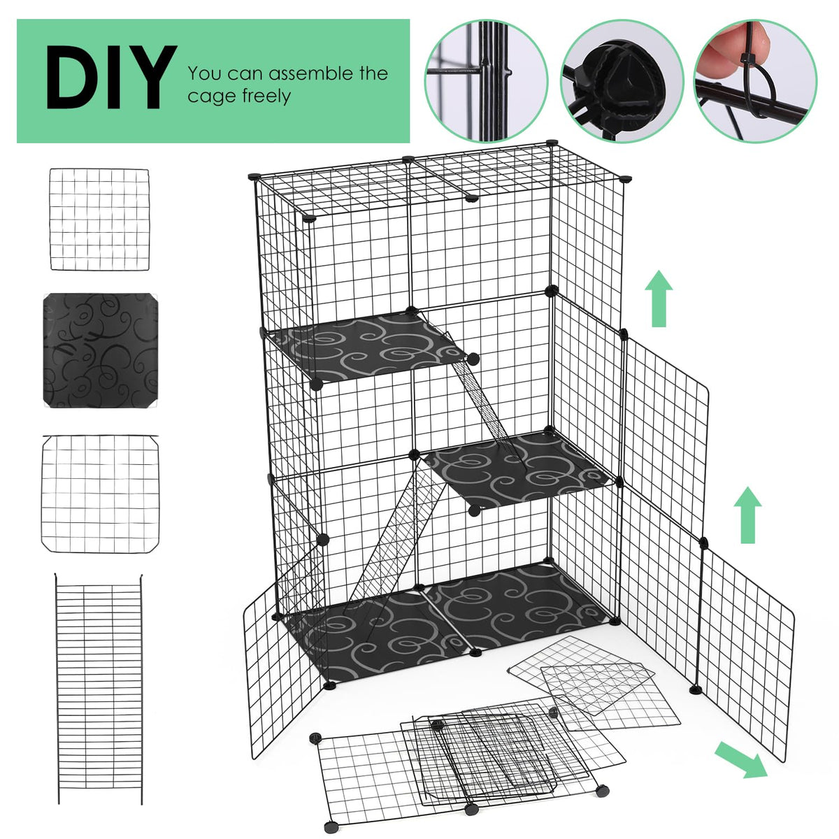 3-Tier Cat Cage & Enclosure with 3 Doors & 2 Ramps J229