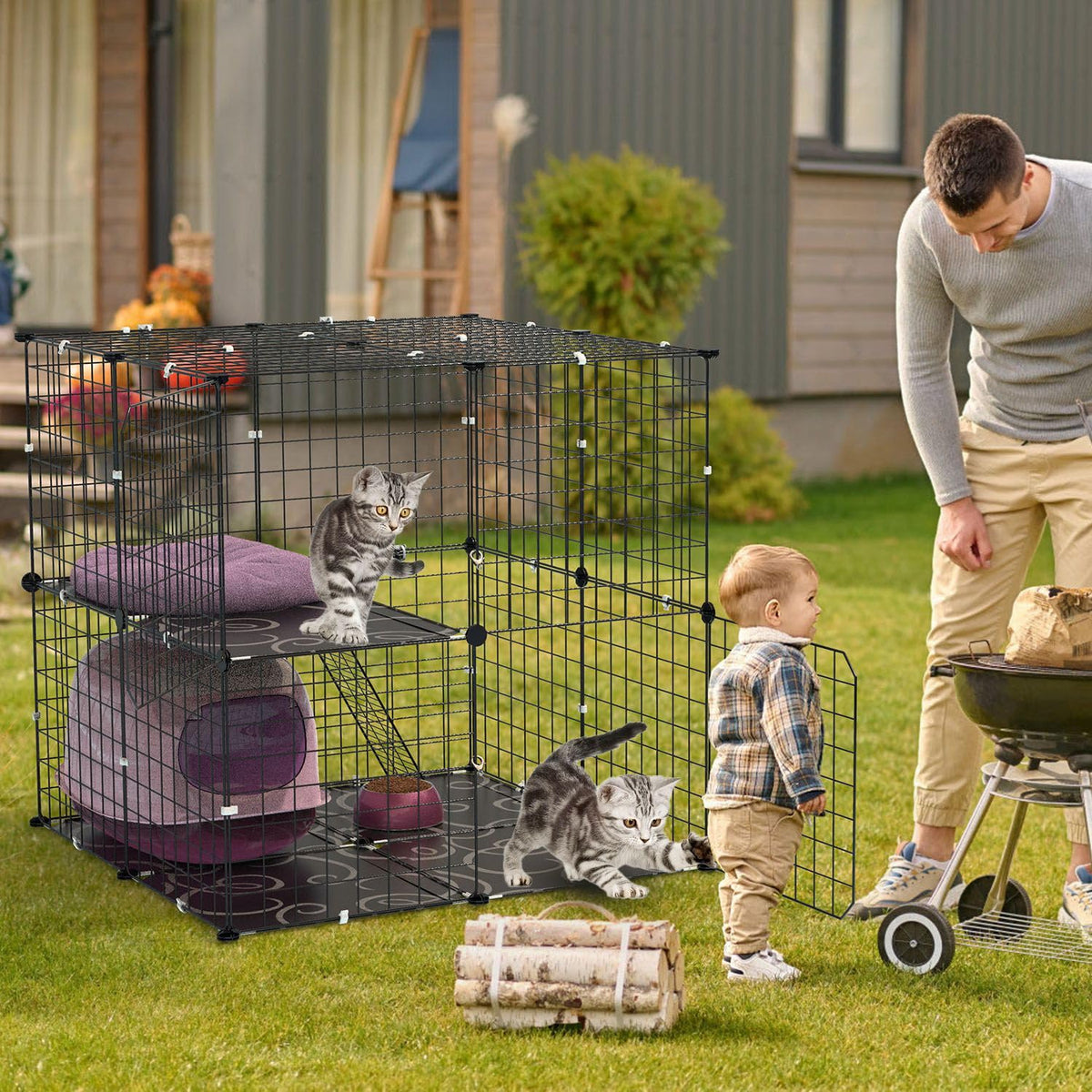Black 2-Tier Cat Cage V13038