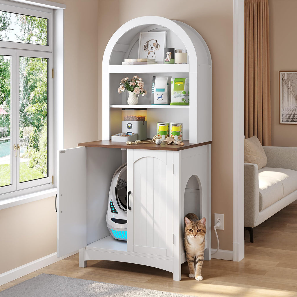 70.8in Hidden Cat Litter Box Furniture with Shelves D7021