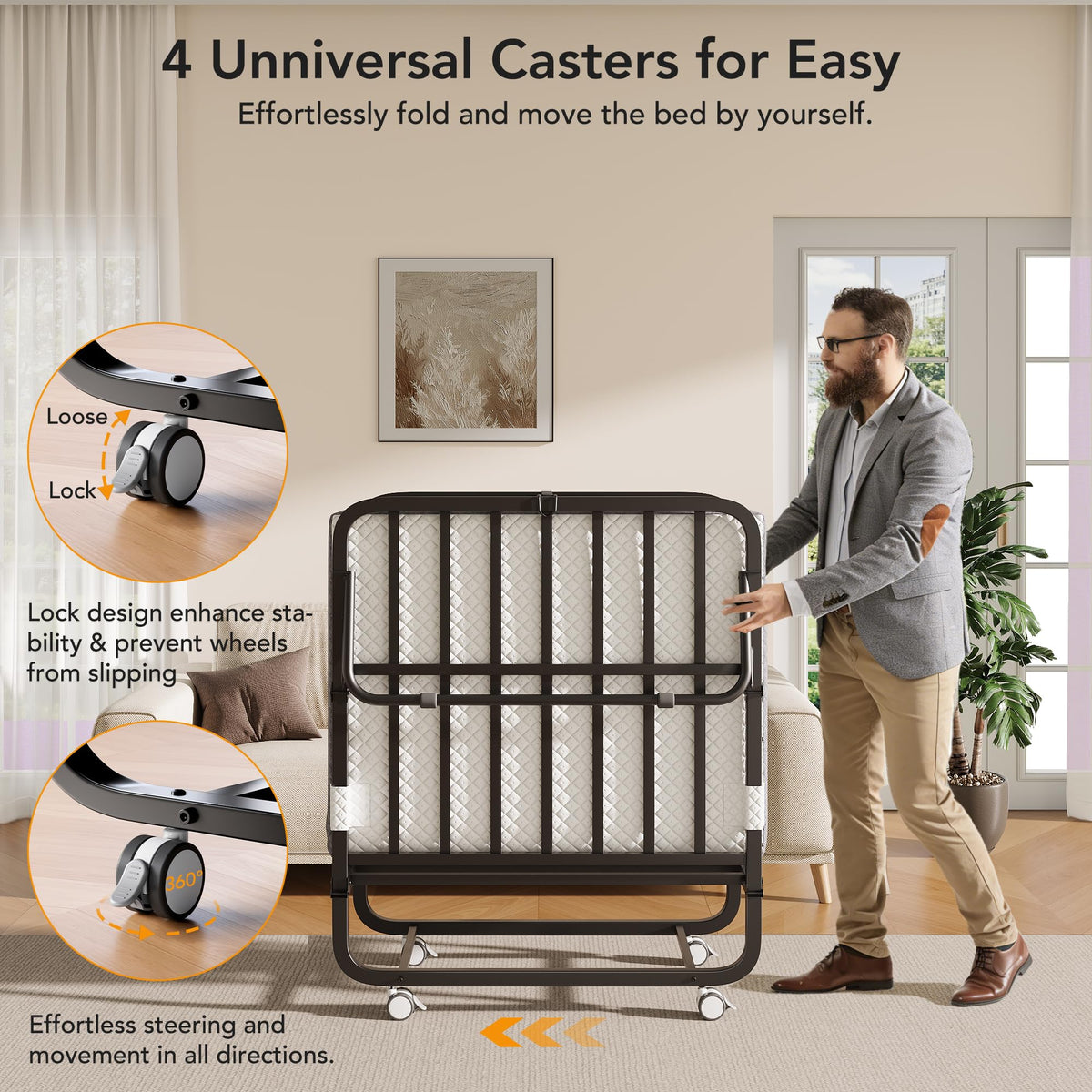 Folding Bed with Movable Wheels 75" x 31" V45108