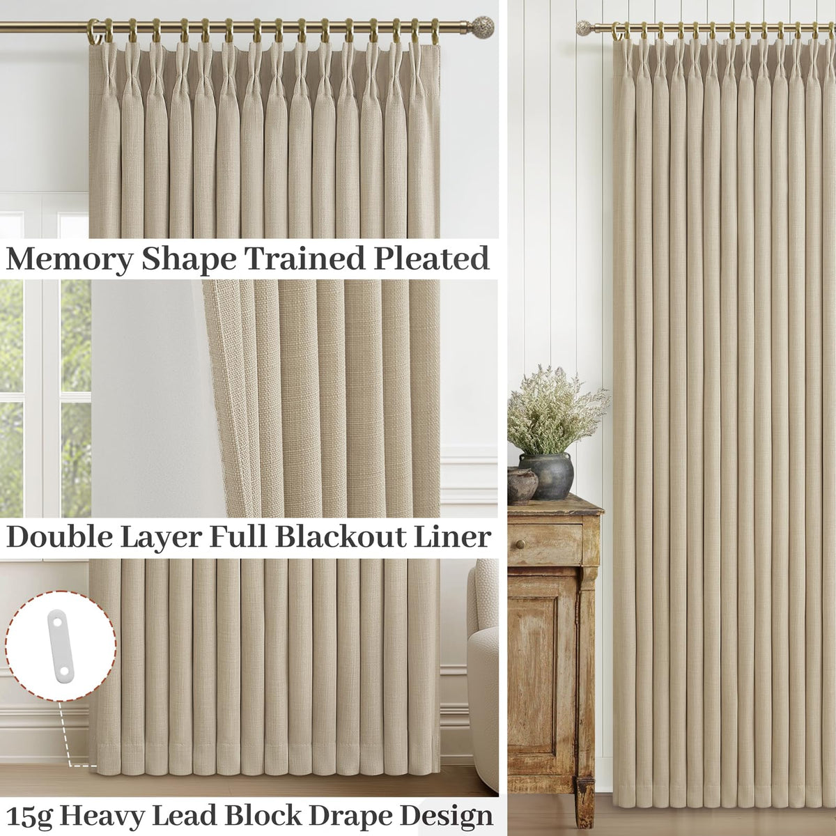 86 Inch Blackout Linen Blend Insulated Curtain 2 Panels Set W5444