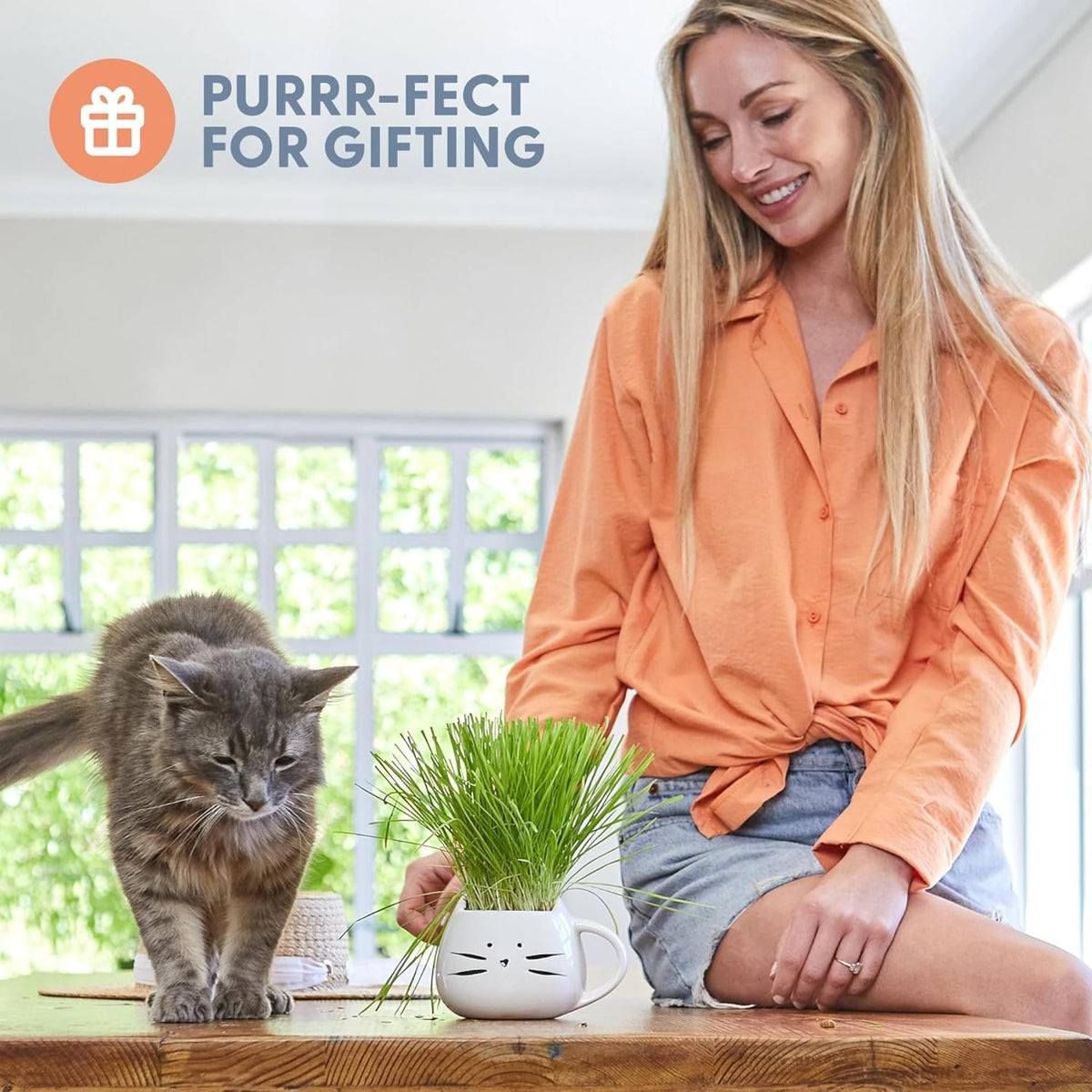 Cat Grass Growing Kit with Seed Mix, Soil and Two Planters J701055