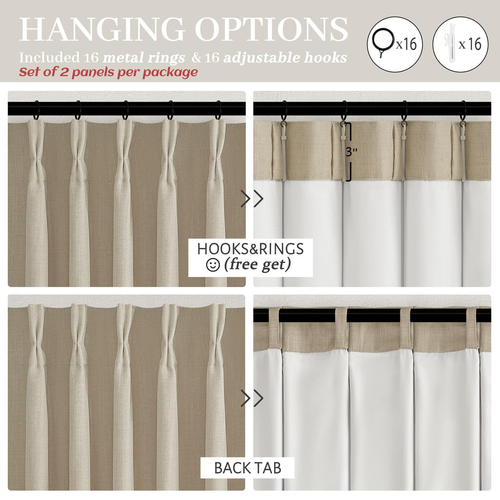 86 Inch Blackout Linen Blend Insulated Curtain 2 Panels Set W5444