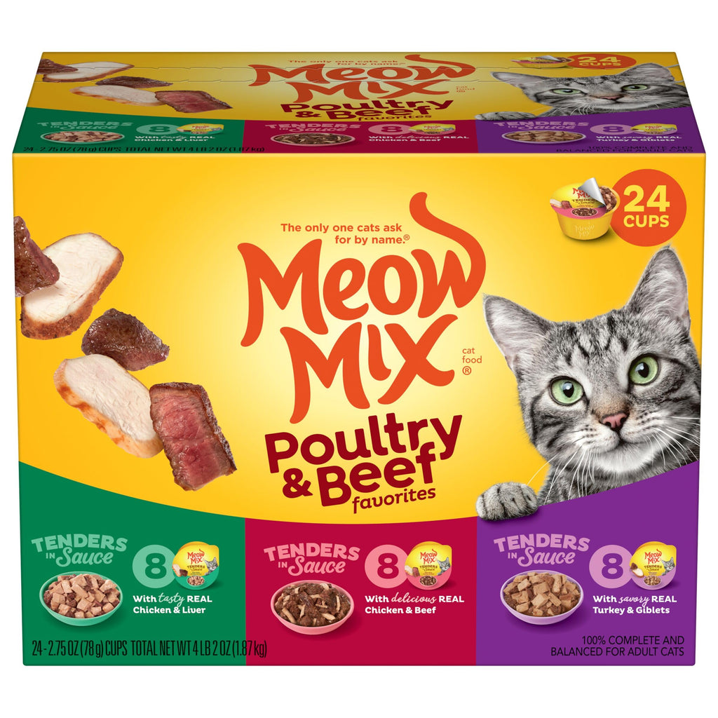 Dry Cat Food 6.3 Pound Bag + Wet Cat Food Variety Pack 2.75 Ounce Cups (Pack of 24) M734772