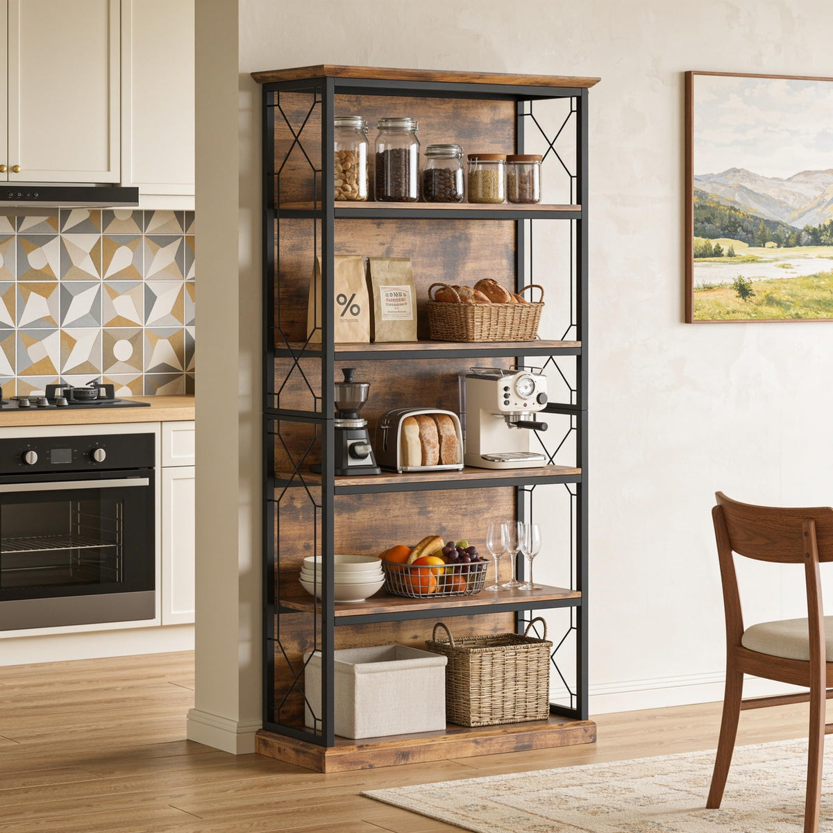 71 Inch 5 Tier Rustic Wood Bookshelf N398