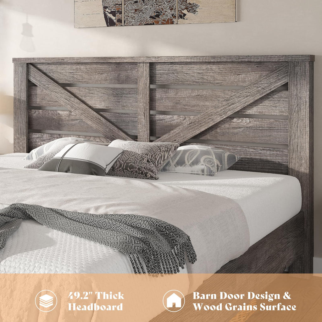 Gray Full Size Bed Frame with Barn Door Headboard L436