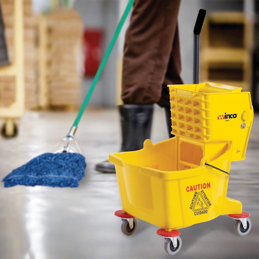 26 qt Yellow Plastic Mop Bucket on Wheels P64323