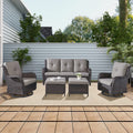 5 Piece Rattan Wicker Patio Furniture Set with Swivel Rocker Chairs Ottomans and Sofa U453