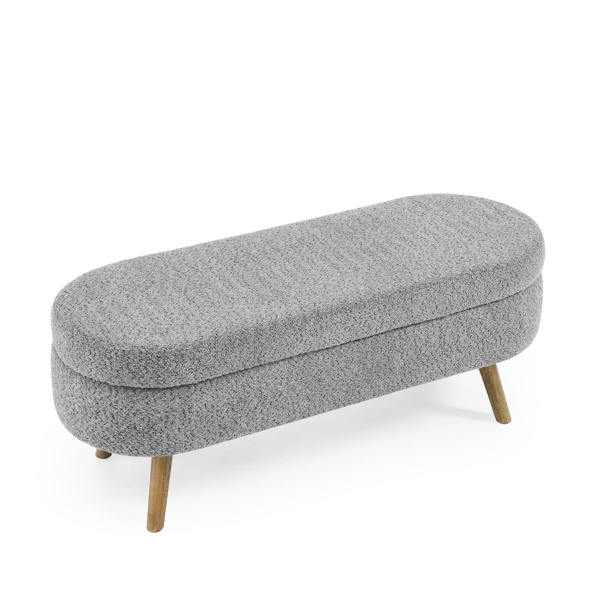 Oval Storage Bench with Rubber Wood Legs, Gray P981