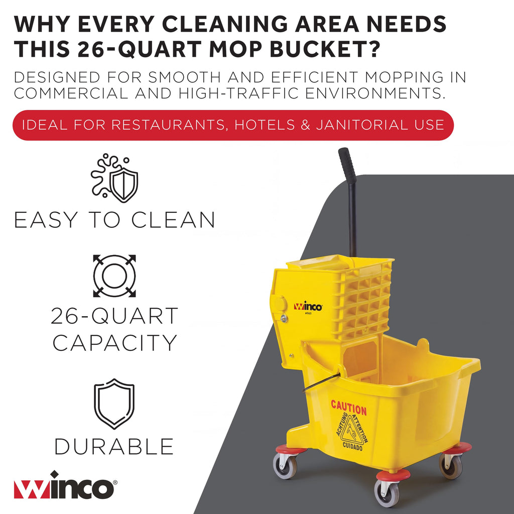 26 qt Yellow Plastic Mop Bucket on Wheels P64323