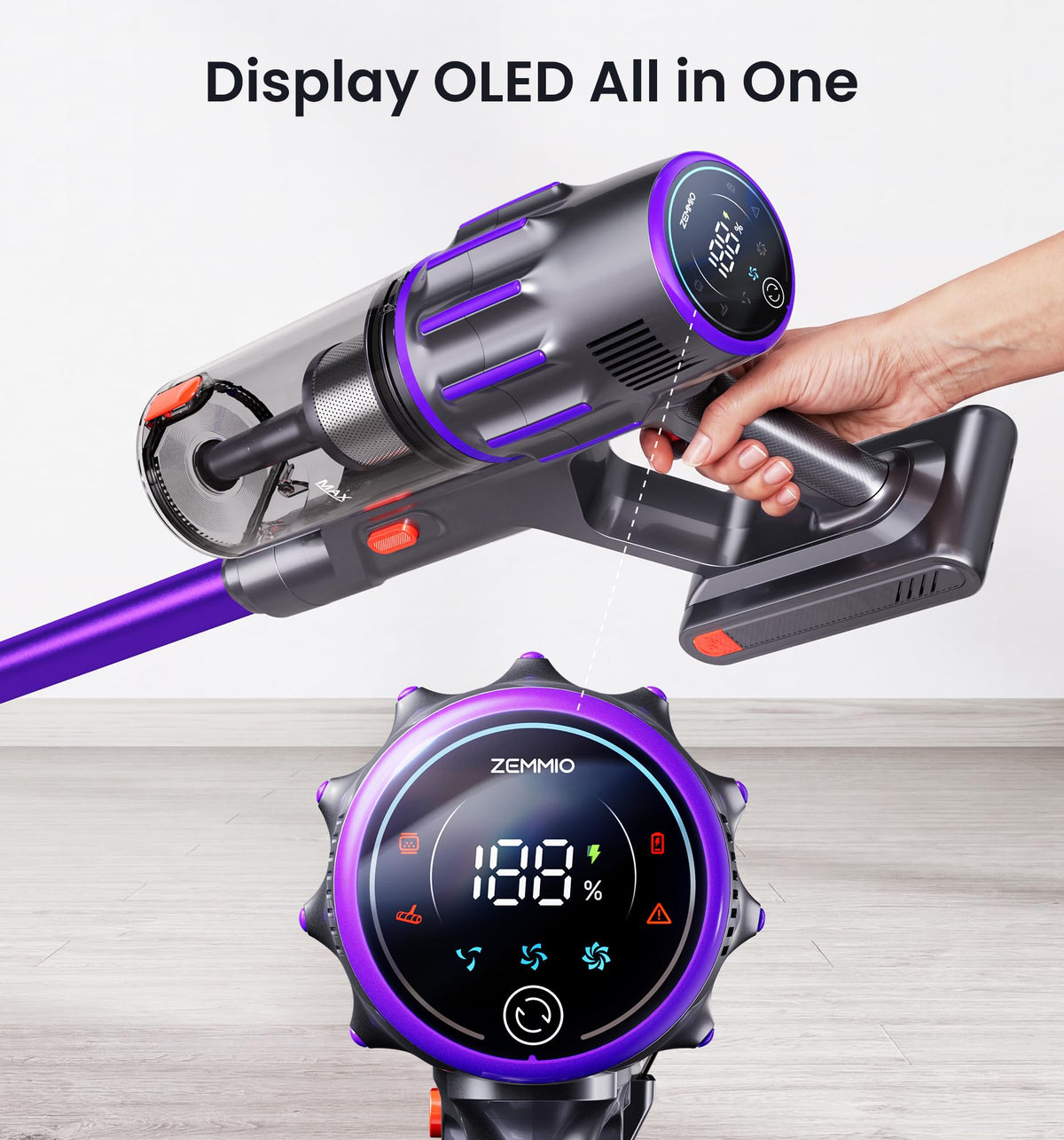 650W 55KPA Cordless Stick Vacuum with Smart Display C76153